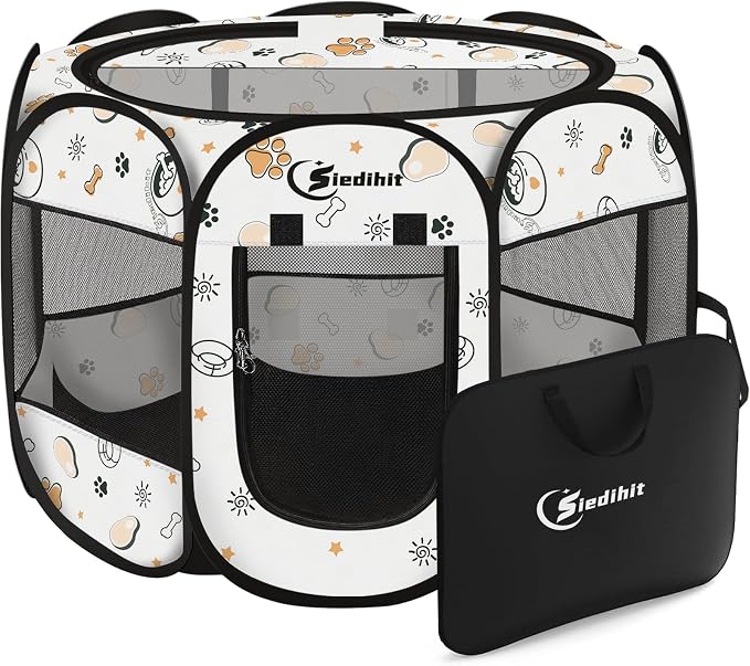Siedihit Dog Cat Playpen, Puppy Pet Playpen Indoor for Small Dog Crate Tent | Cage Outdoor, Portable Pop Up Dogs Enclosure Kennel with Carrying Case for Dogs/Cats/Rabbits (Cute, Small) by Siedihit