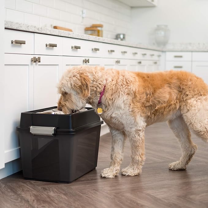 IRIS USA Elevated Dog Bowls 15" H, up to 47 lb Storage, Black, Made in USA | Comes with 2 Stainless Steel Bowls (64 oz), Elevated Feeder, Reduce Strain, Perfect for Camping & Outdoors - Image 3