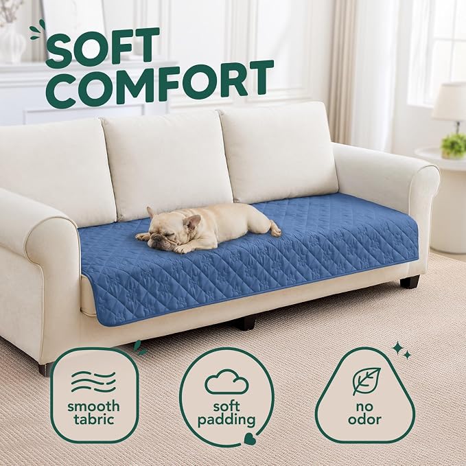 PAWFINITY Waterproof Arm Chair Covers for Dogs, Pet Blanket for Couch | Paw Print Quilted, Hair Resistant, Anti Cat Scratch, Washable Furniture Protector for Single Sofa Cushion, 30x30 Inch, Blue - Image 4
