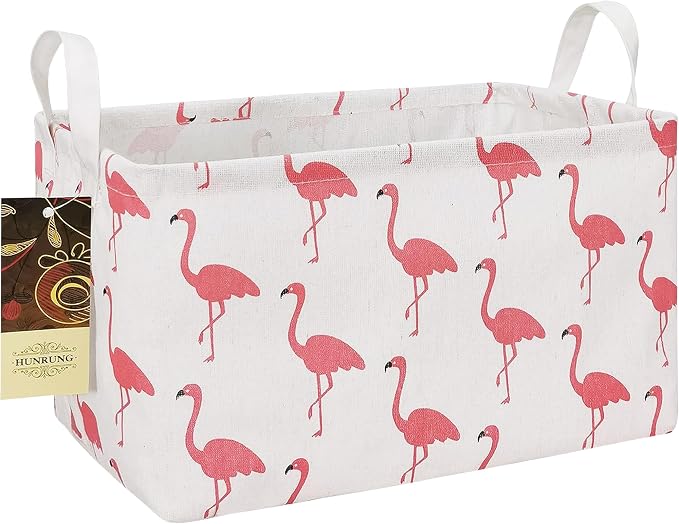 Rectangle Foldable Storage Basket Handles For Home, Flamingo | Waterproof reinforced handles, perfect for shelf use, organizes clothes, daily items and pet supplies by HUNRUNG
