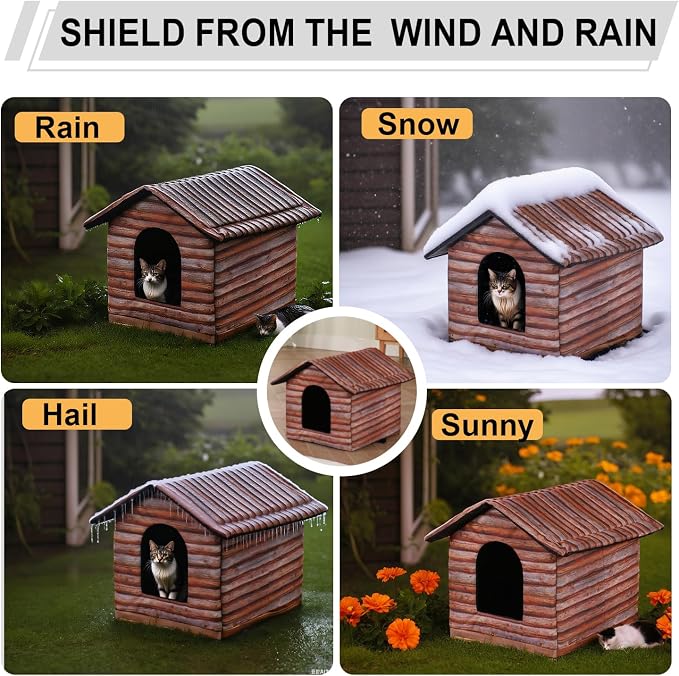 Outdoor Cat House Cat House for Outdoor and Indoor Use - Waterproof Shelter for Cats, Dogs, and Feral Animals (Redwood Color, Medium) - Image 5