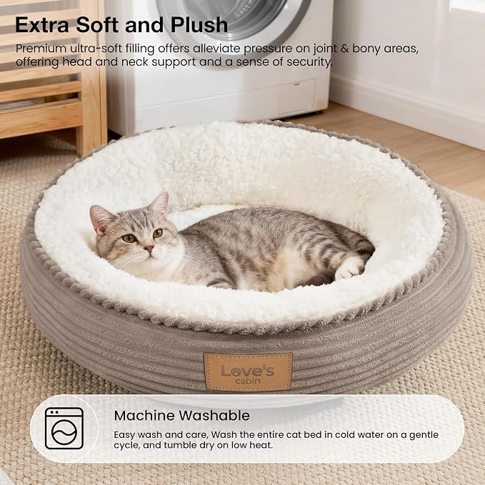 Love's cabin Round Donut Cat and Dog Cushion Bed, 20in Pet Bed for Cats or Small Dogs, Anti-Slip & Water-Resistant Bottom, Super Soft Durable Fabric Pet beds, Washable Luxury Bed Khaki - Image 7