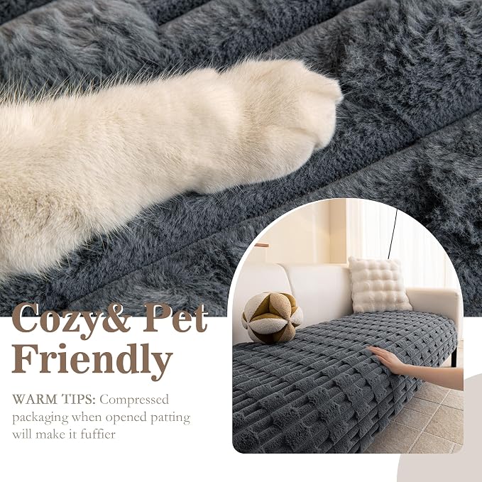 MYSKY HOME 100% Waterproof Couch Cover for Dog, Plush Pet Couch Covers for Sofa Washable, Couch Covers for 2 Cushion Sofa Pet Friendly, Non-Slip Sofa Covers Slipcover Protector, Dark Grey, 35"x63" - Image 2