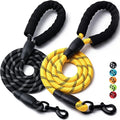2 Pack Dog Leash, Heavy Duty Nylon Rope Pet Leashes(5FT-3/8,Black/Yellow) | Comfortable Padded Handle, Anti-tangle Swivel Clip, Reflective for Night Walks and Training, Climbing Rope for Strong Pullers by BOOMIBOO