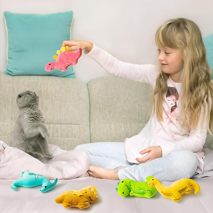 MALLMALL6 5Pcs Dinosaur Catnip Toys for Cat, Indoor Cat Chew Bite Kick Catmint Pet Supplies for Kitten Lover Gifts, Interactive Pet Toy with Cute Expression - Image 6
