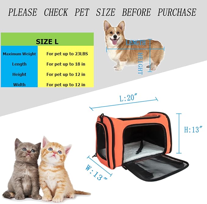 Soft Sided Carrier for Small Medium Cats Dogs,Removable Pad Collapsible Travel Pet Carrier Large Watermelon - Image 7