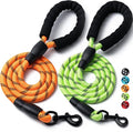2 Pack Dog Leash, Heavy Duty Nylon Rope Pet Leashes (6FT-3/8,Orange/Green) | Comfortable Padded Handle, Anti-tangle Swivel Clip, Reflective for Night Walks and Training, Climbing Rope for Strong Pullers by BOOMIBOO