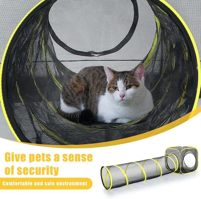 Outdoor Cat Enclosure & Tunnel - Portable Mesh Tent, Cat Playhouse with Adjustable Harness & Leash, Colorful Tease Ball - Image 6
