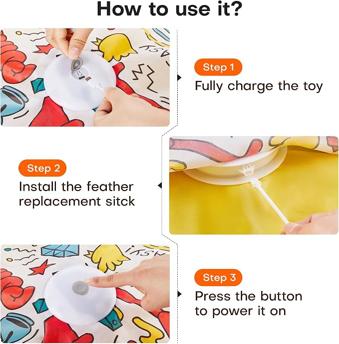 Potaroma Interactive Cat Feather Toys, Hide and Seek Moving Feather Wand | Rechargeable Touch Activated Indoor Kitten Exercise Kicker, Mouse Squeaky, Graffiti Cover - Image 6