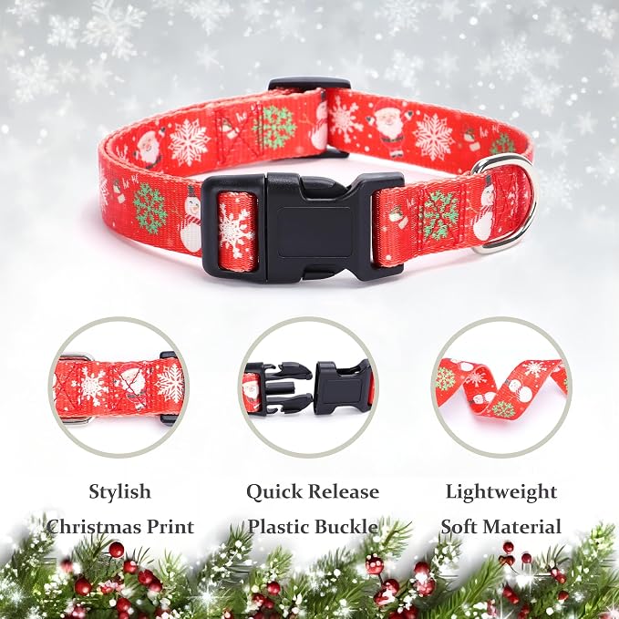 Christmas Dog Collar with Buckle Adjustable Safety Nylon Collars for Small Medium Large Dogs, Cute Stylish Girl Boy Christmas Dog Collar (Christma Red,L) - Image 3