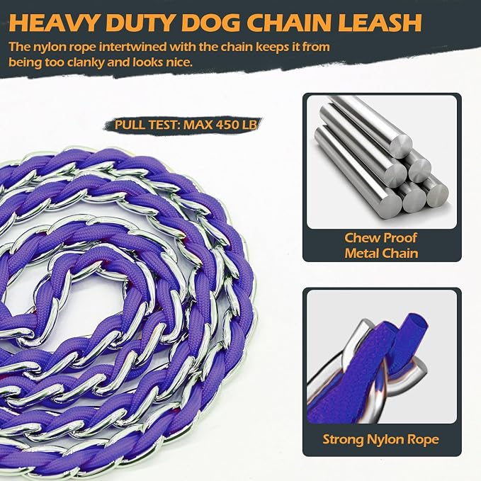 S-ETOVUS-Chain Dog Leash, Bite-Proof Metal Leash, with Padded Handle | Three Sizes 7.25FT/5.2FT/4FT, Woven From Nylon Rope And Chain, Durable And Bite-Resistant, Comfortable With Padded Handles - Image 4