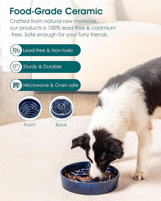vancasso Slow Feeder Dog Bowl, 3 Cup Ceramic Slow Feeding Food Dish for Large Breed, Puzzle Dog Food Bowl for Fast Eater, Blue - Image 4