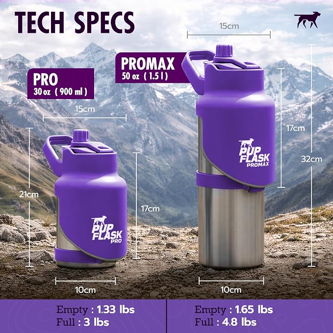 PupFlask Pro Portable Insulated Dog Water Bottle, Stainless Steel Bowl | 30 or 50 oz Leak-Proof Thermos Dispenser Keeps Water Cold 24+ Hours, Built-In Flip Cup for Walking, Hiking and Travel - Image 5