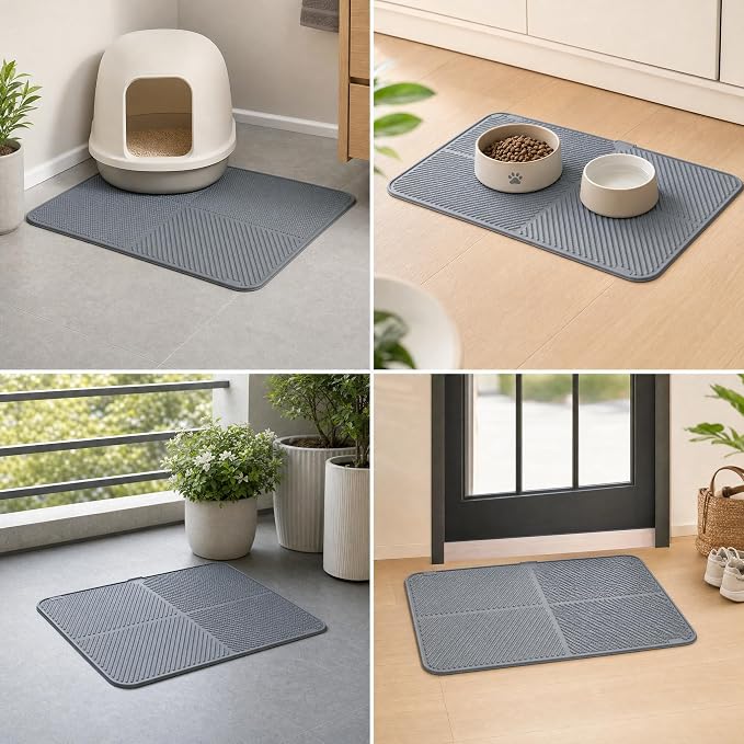 Silicone Cat Litter Mat, 30'' × 23'' Large Waterproof Cat Pad for Litter Box, Easy-Clean Trapping Surface with Raised Edge, Gentle on Paws, Gray - Image 7