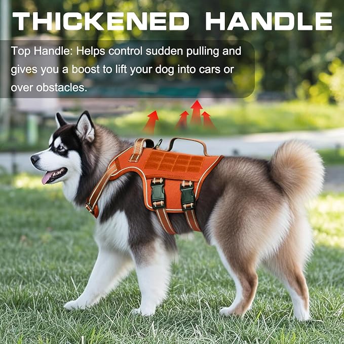 Dog Harness for Large Dogs, No Pull Tactical Vest with Front Clips | Easy Contrl Handle, Breathable Soft Padded, Adjustable, Reflective, Heavy Duty, Easy Take On & Off, Orange Large - Image 2