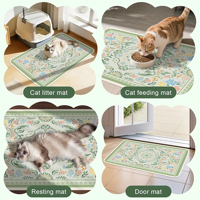 Bienbee Cat Litter Mat, 33" x 22" Litters Box Mat Machine Washable Less Waste Waterproof Litter Mats, Non-Slip Cat Litters Trapping Mats Easy to Clean Bean-Green L - Image 7