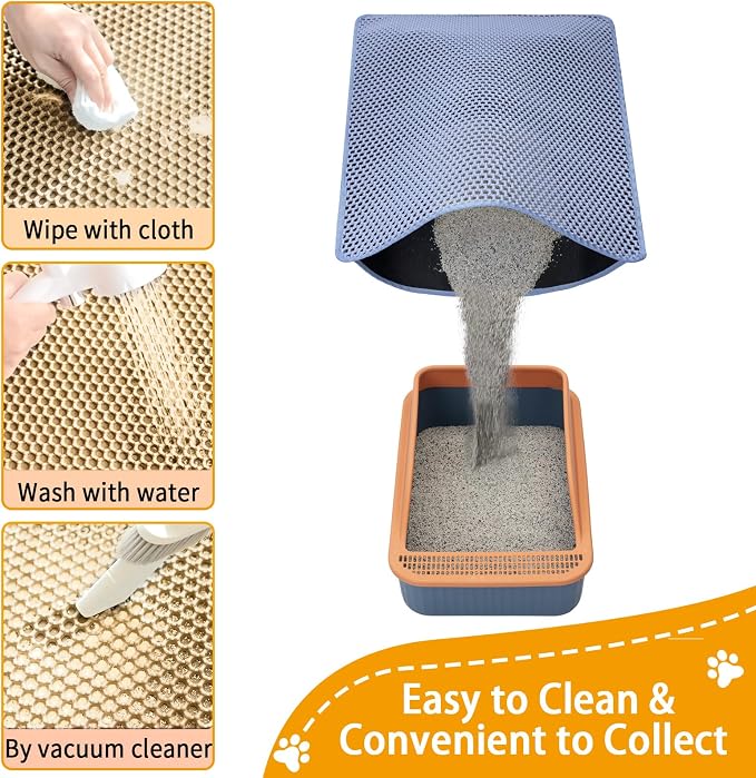 Cat Litter Mats-Extra Large 47''x36'' Litter Catcher Mat for Cat-XXL Litter box Matt for Floor-2 Layer Catcher Rug for Pet kitty Litterbox-Waterproof Urine Proof,Non-Slip,Blue - Image 3