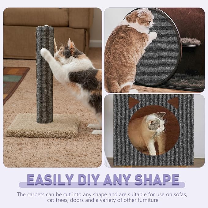 Cat Scratch Furniture Protector for Couch, Wall & Door Guard, Trimmable Self-Adhesive Scratch Pad, DIY Climbing Mat, Deterrent, Scratching Post Replacement (118''x15.8'', Gray) - Image 4