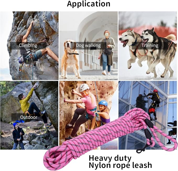 Long Dog Leash for Training 15Ft-Reflective Nylon Rope with Swivel Hook-Recall Agility Lead for Large Small Medium Dogs Outside Walking Hiking-Pink - Image 2