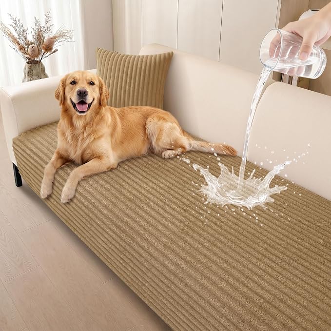 Smiry Waterproof Couch Cover for Dogs Washable, Non Slip Plush Flannel Couch Protector, Pet Friendly Soft Sofa Covers for Living Room (Camel, 36" x 70") by Smiry