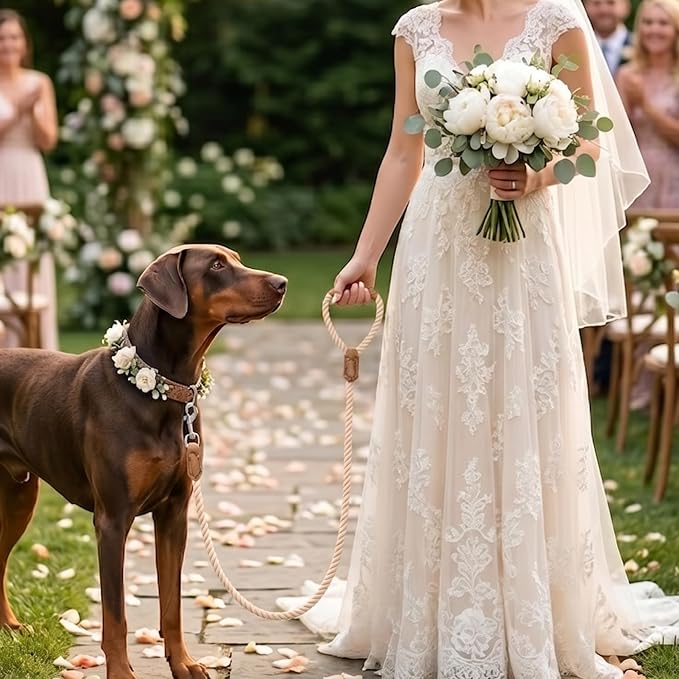 Mile High Life Dog Leash Braided Cotton Rope w/Leather-Wrapped Ends/Handle | Rust-proof 360° swivel clasp, Heavy-duty for medium/large dogs. Great for weddings, daily walks (4 FT, 1/2", Light Brown) - Image 2