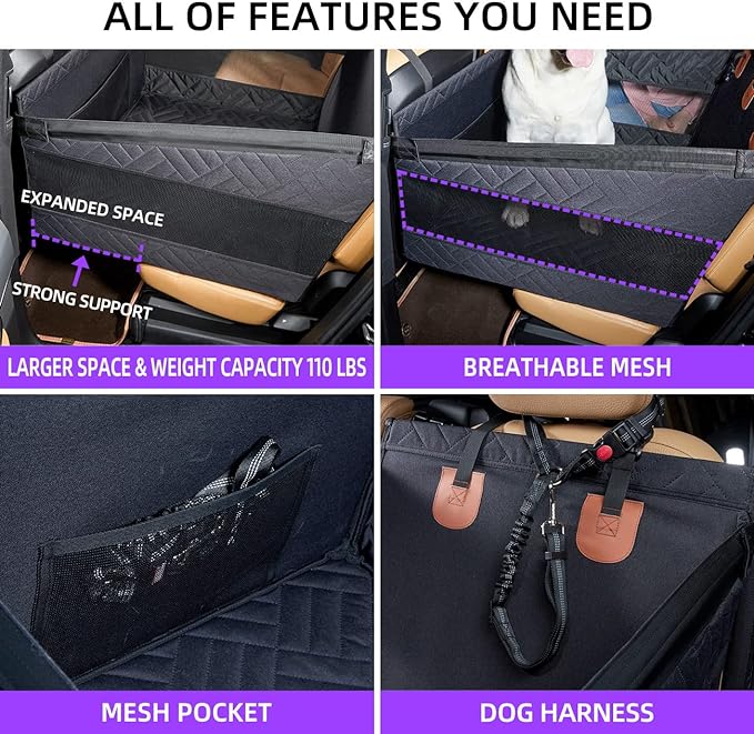 TKYZ Large Dog Car Seat,Back Seat Extender for Dogs,Hard Bottom Seat Cover | Waterproof,Pet Hammock Suitable for Large,Medium,Small Dogs,Pet Seats Protector for sedan, SUV and Truck,Black-L - Image 4