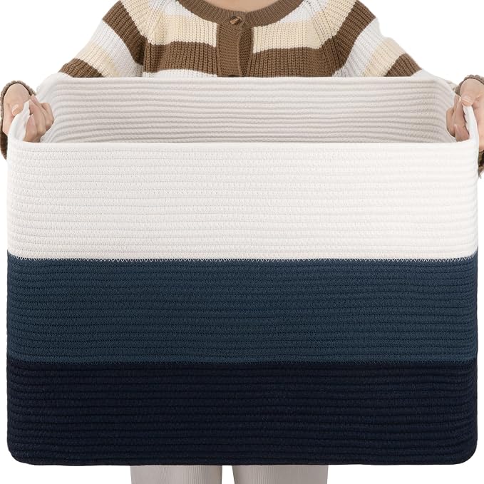 OIAHOMY Blanket Basket Laundry Basket Dog Toy Basket 108L Gradient Blue | Large Storage Basket,Baby Basket,Toy Storage,Woven Rope Basket for Blankets,Blanket Storage for Living Room by MasterofSpaceOptimization