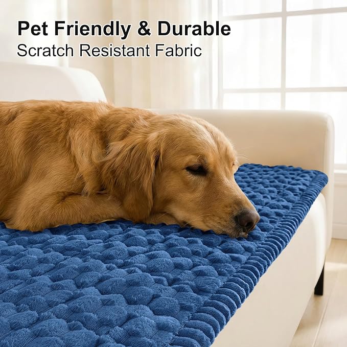 Smiry Non Slip Couch Covers for Dogs, Scratch Resistant Pet Sofa Protector | Machine Washable Soft Fuzzy Thick Furniture Cover for Sofa Loveseat Sectional Large Dogs, Navy, 27.6" x 82.7" - Image 3