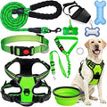 No Pull Dog Harness Adjustable Collar & Leash Set - Dog Halter Harnesses Collapsible Bowls & Poop Bag Dispenser Muzzle ID Tags Toys Fits Small Medium Large Dogs (Green-XL) by Unknown