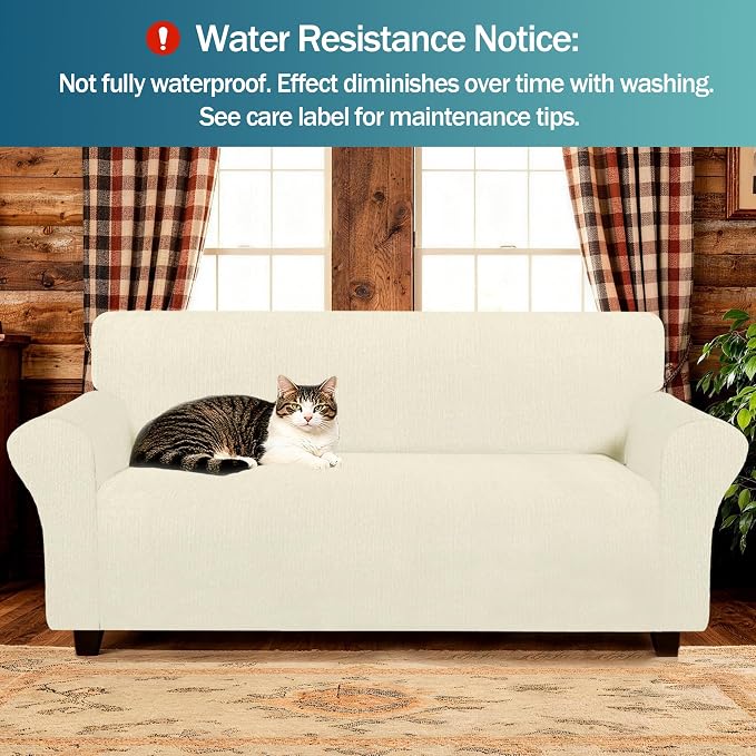 Waterproof Stretch Loveseat Couch Cover - Non-Slip Soft Sofa Slipcover with Elastic Bottom, Washable Leakproof Furniture Protector for Kids, Pets, Dogs & Cats (Loveseat, Light Yellow) - Image 2