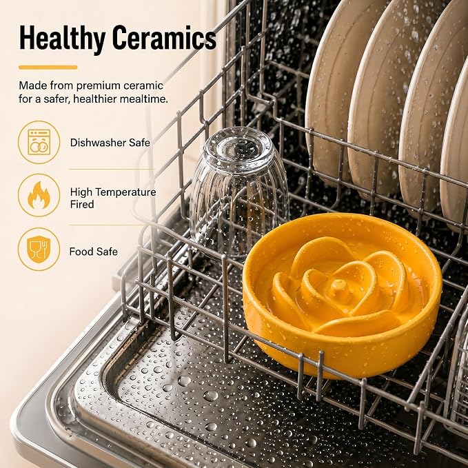 Casfuy Dishwasher Safe Ceramic Slow Feeder Dog Bowl, 5.3-in - Image 7