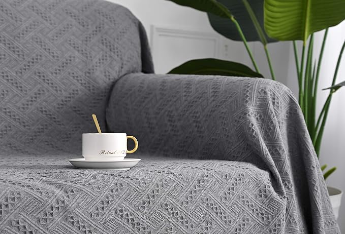 MYSKY HOME Couch Cover Sofa Covers Small Chair Cover Grey Geometrical Couch Recliner Cover for 1 Cushion Couch Washable Futon Sofa Throws Single Sofa Slipcovers for Dogs (Medium, 71" x 91", Grey) - Image 4