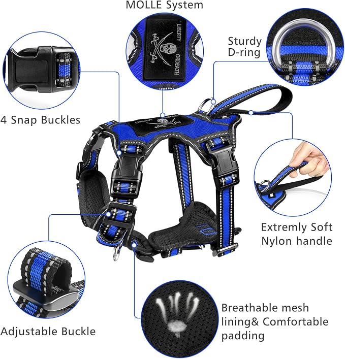 Pet Harness Collar and Leash Set, All-in-one Reflective Dog Harness No Pull with Adjustable Buckles for Puppies, Small, Medium, Large, and Extra-Large Dogs (Large, Dark Blue) - Image 3