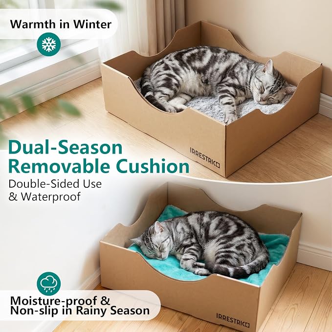 Cardboard Cat House with Replaceable Scratcher & Waterproof Cushion, 2-in-1 Cat Lounge Bed & Scratch Box, Eco-Friendly Cat Furniture Cube Cat Bed for Indoor Cats 13.8" - Image 5
