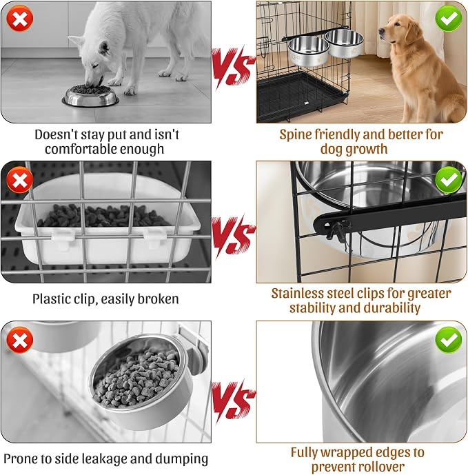 No Spill Dog Crate Water Bowls, 40oz Stainless Steel Dog Food and Water Bowl Set for Large/Medium/Small Pets, Detachable Hanging Pets Bowls for Cage, Kennel, Crate,Convenient for Adding Food and Water - Image 5