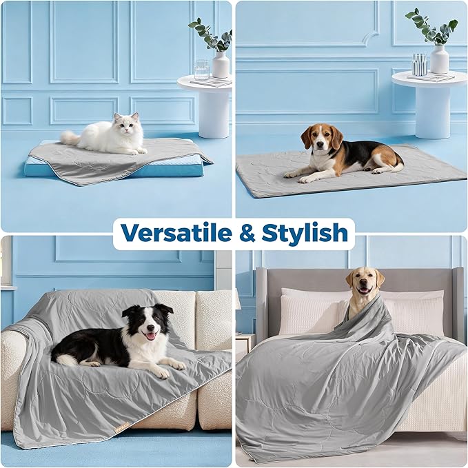 PPOLCA Cooling Waterproof Pet Blanket for Large Dogs - Q-MAX>0.5, Breathable Summer Cold Pet Blanket, Machine Washable Throw Sofa Protector, 50x60, Grey - Image 6