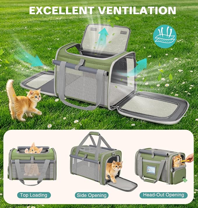 Cat Carrier Airline Approved Privacy Portable Top Load Pet Travel Bag | Soft Sided Pet Carriers for Small Cats Dogs Puppy up to 16 Lbs,Collapsible,Zipper Lock,Luggage Sleeve,2 Storage,Washable - Image 7