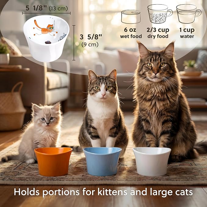 Elevated Cat Bowls for Water – Whisker & Neck Fatigue Shallow Cat Dishes – Raised Bowl for Indoor Cats – Vet-Recommended Height, Food-Grade Melamine – Non-Slip & Dishwasher-Safe – 8 oz White - Image 7