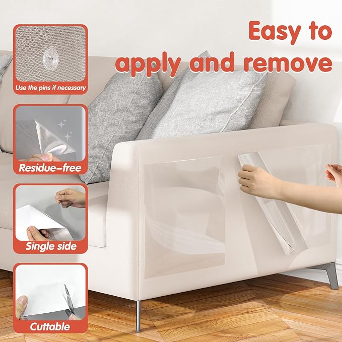 Secopad 18 PCS Large Cat Scratch Furniture Protector, Transparent Couch Protector from Cat Claws, Single-Sided Self Adhesive Anti Pet Deterrent Sofa Cover, 17IN (Pack of 2) - Image 5