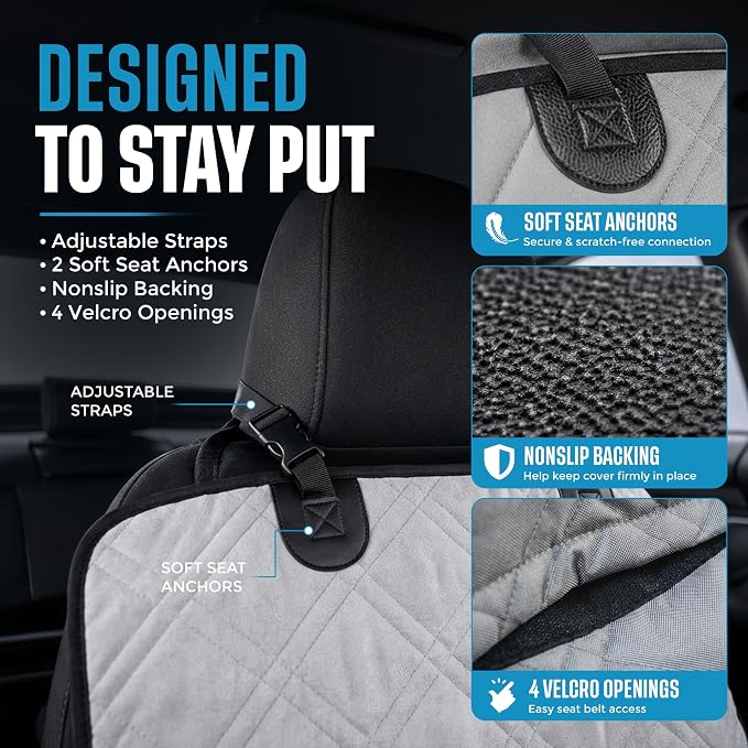 Bulldogology Dog Car Seat Cover Waterproof Heavy Duty Bench Dog Hammock Backseat Protector from Hair, Muddy Paws, Scratches - Pet Car Seat Cover for Cars Trucks SUVs (Large, Grey) - Image 4
