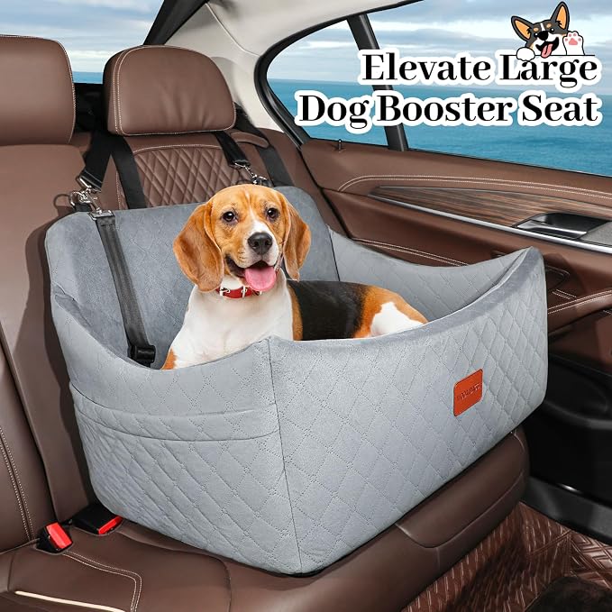 Wooaidagg Dog Car Seat for Medium & Large Dogs Up to 55lbs, Memory Foam Cushion, Washable Cover, Safety Straps & Non-Slip Base(Grey,Large) - Image 4