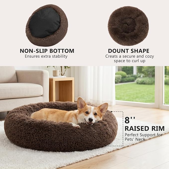 MIXJOY Orthopedic Dog Bed Comfortable Donut Cuddler Round Pet Beds Ultra Soft Washable Dog and Cat Cushion (20''/23''/27''/30'') (27'', Coffee) - Image 3