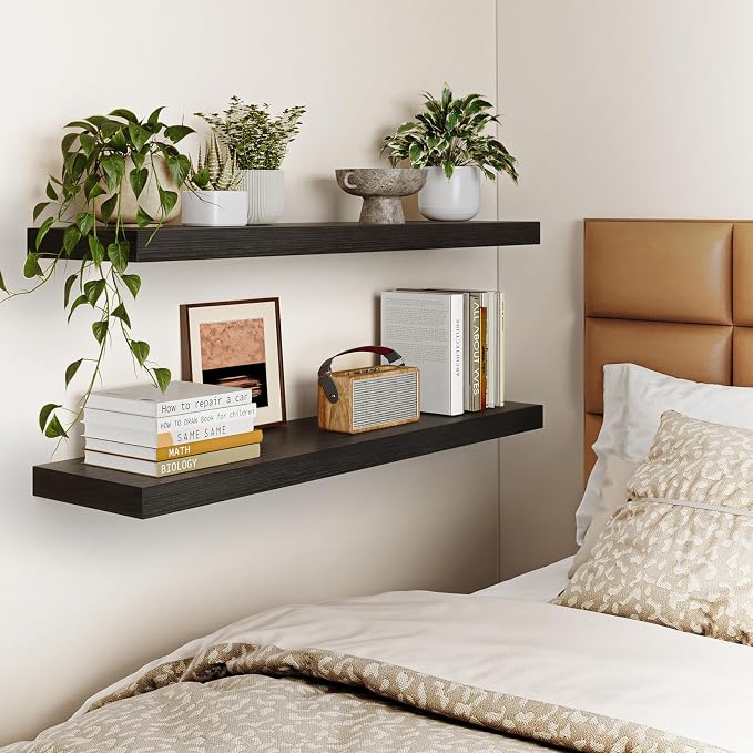 Fixwal Floating Wall Shelves for Decor (Black, Set of 2, 35.4Inch) | MDF Shelf with Metal Brackets, Space Saving for Books , Decor, Fits Bathroom, Kitchen, Bedroom, or Office - Image 6