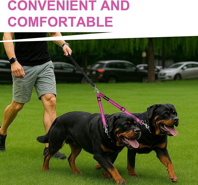 MingXpet Double Dog Leash for Two Dogs, No Pull Dog Leash, 360° Swivel No Tangle for Large Dogs Walking & Training, Shock Absorbing Reflective Bungee, Rose - Image 7