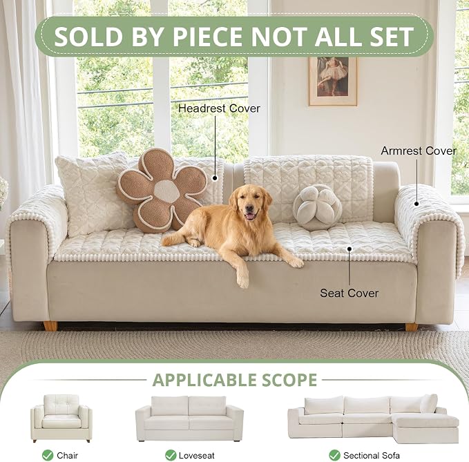 OstepDecor Couch Cover for Dogs, Washable Non Slip Sofa Cover for Pets | Soft Couch Covers for Sofa, Loveseat and Sectional, Furniture Protector Against Pet Hair & Dirt (20" x 24", Cream) - Image 4