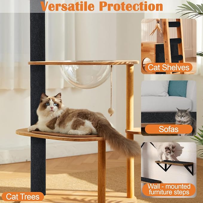 Cat Scratch Furniture Protector - 138" x 13.8" Trimmable Self-Adhesive Cats Claws Scratch Pads, DIY Cat Climbing Couch Protector for Scratch Post Cat Tree Replacement Indoor (Black) - Image 6