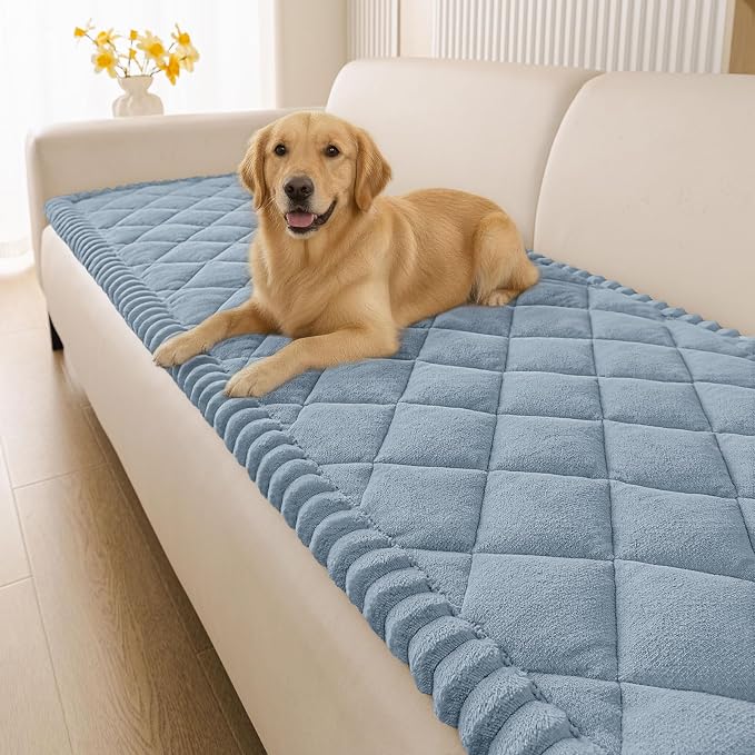 Smiry Non Slip Couch Cover for Dogs, Fuzzy Plush Pet Sofa Protector | Washable Furniture Cover for Large Dogs & Cats, Scratch & Dirt Resistant, For 2 Cushion Couch, Haze Blue, 27.6"x47" by Smiry
