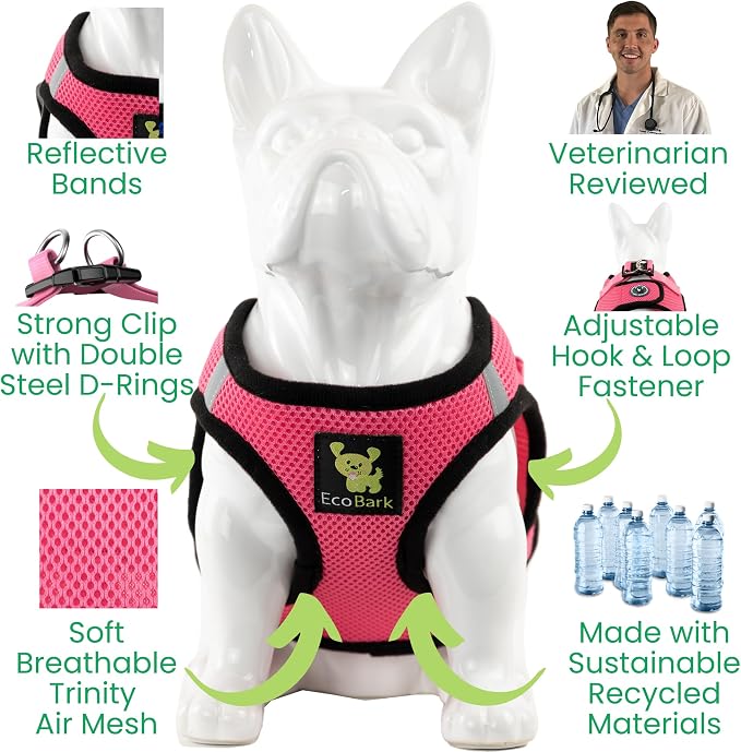 EcoBark XXS Dog Harness, Reflective & Adjustable Mini Body Halter Vest | Step in Teacup Dog Harnesses for XXS, XS, & Small Dogs, Tiny Soft Mesh Toy Breed Harnesses, Bubblegum Pink, XXS Size - Image 4