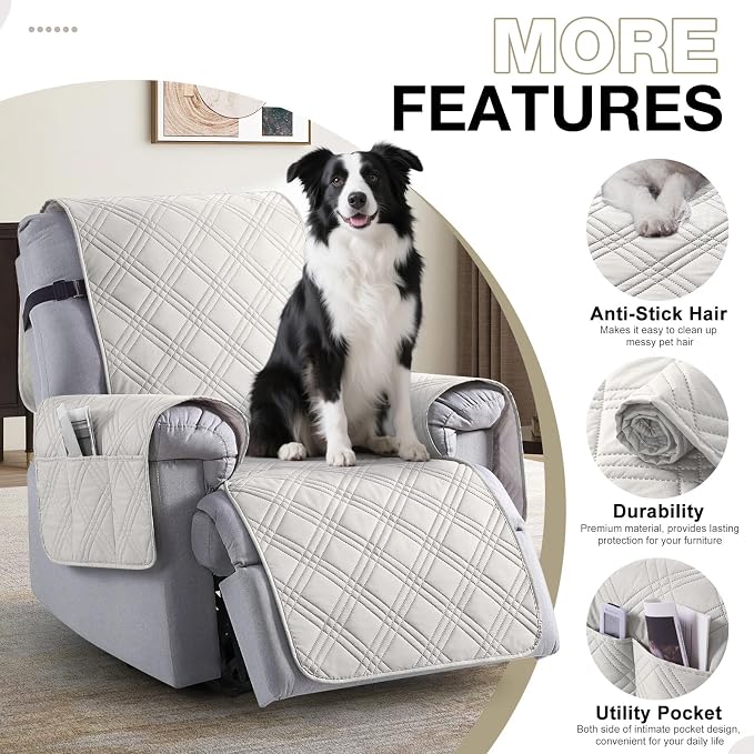 TAOCOCO 100% Waterproof Recliner Chair Covers, Non Slip Recliner Covers for Recliner Chair with Pocket, Washable Reclining Chair Cover Furniture Protector for Kids,Dogs(22'', Off White) - Image 5