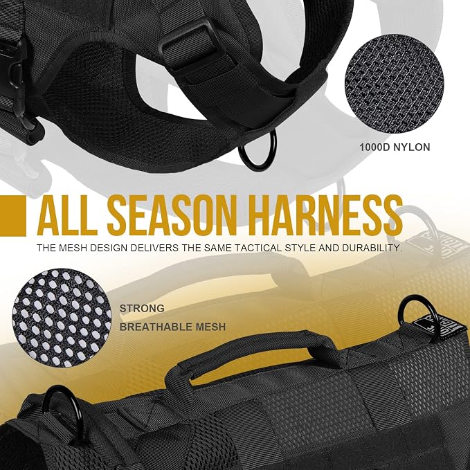OneTigris Tactical Dog Harness for Small Dogs, No Pull Small Dog Vest Harness with Handles Breathable Military Dogs Molle Vests, Harness for Walking Hiking Training (Black, XS) - Image 6